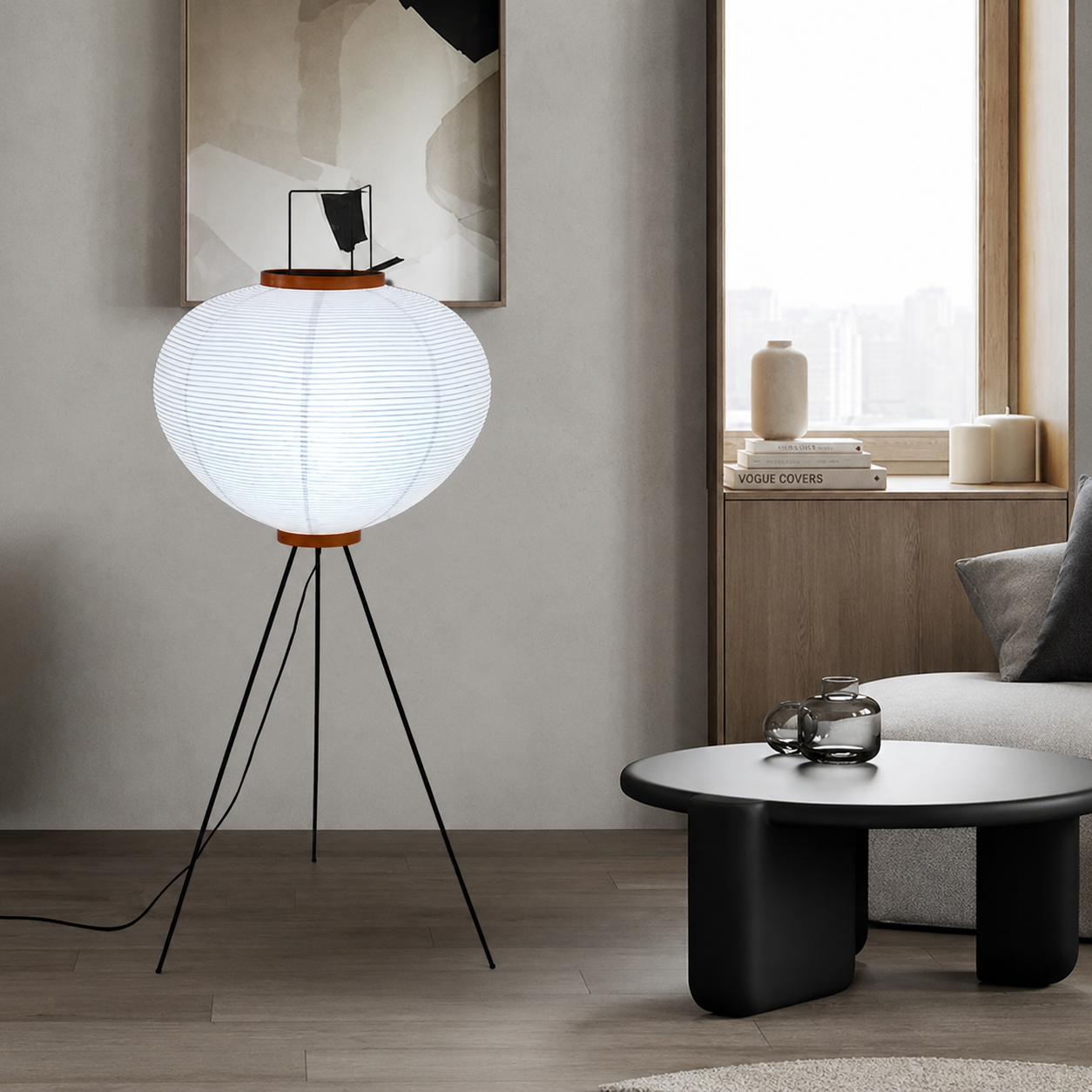 Washi Paper Japanese Floor Lamp with Metal Frame | Washel – Seranova
