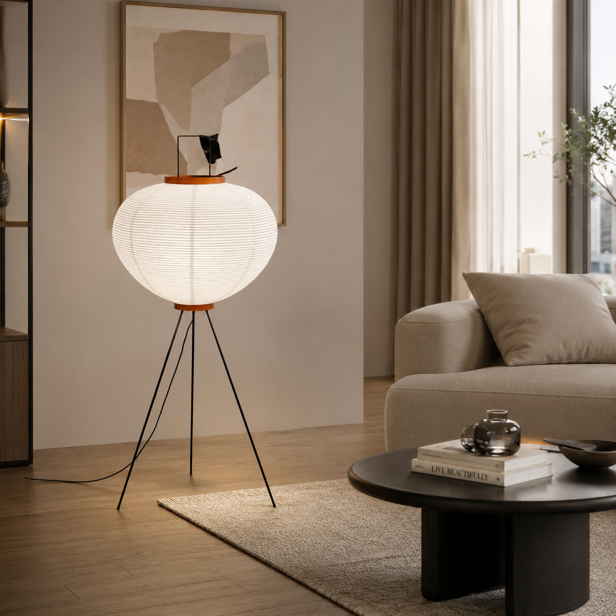 Washi Paper Japanese Floor Lamp with Metal Frame | Washel – Seranova